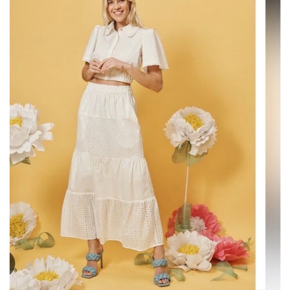 New LDT white eyelet long skirt, Maxi Size 2